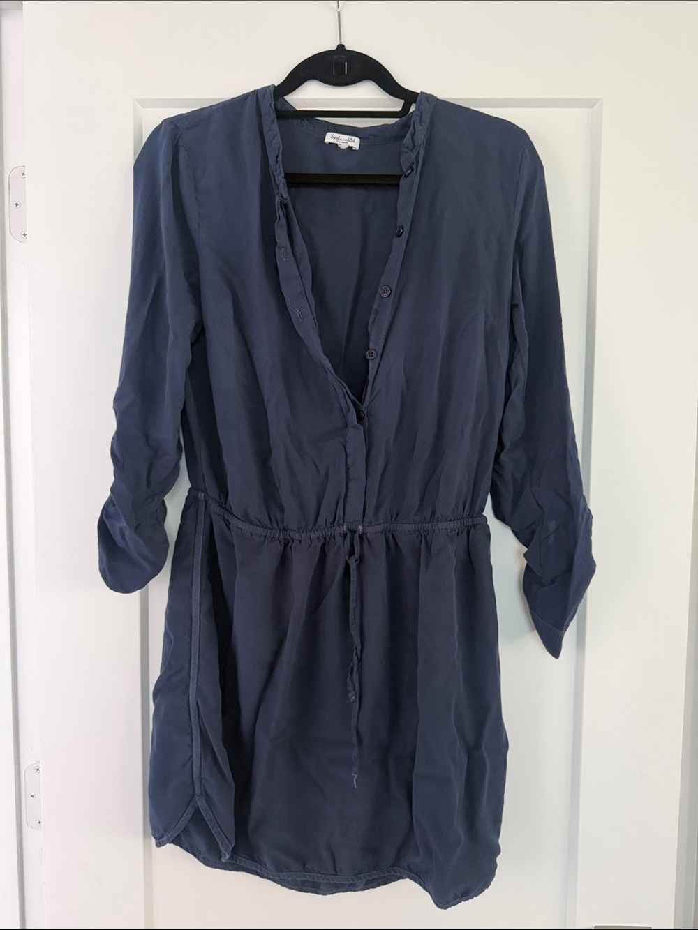 Splendid Slate Blue Button-Front Tunic with Drawstring Waist